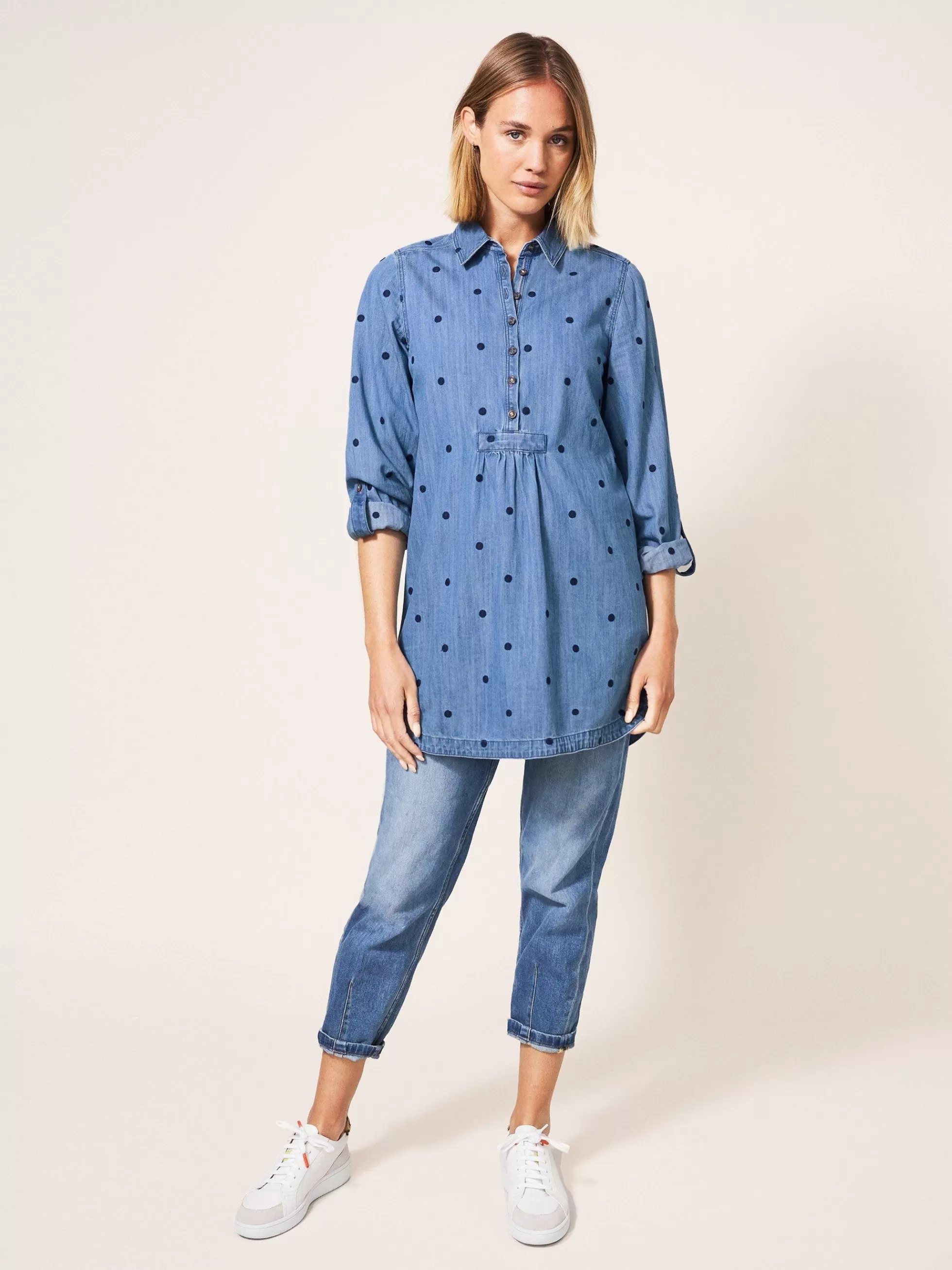 Flash Sale Eva Embroidered Denim Tunic Shirts And Blouses